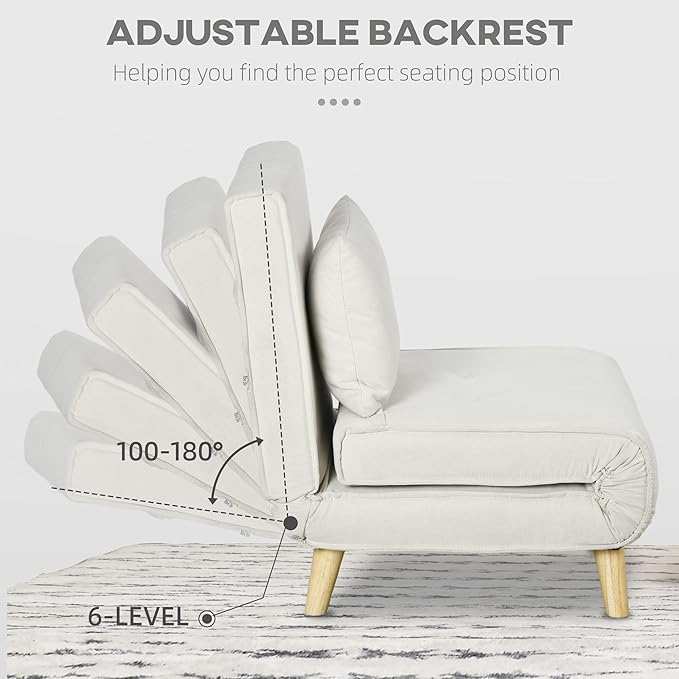 Convertible Chair Bed 2-in-1 Multi-Functional Sofa Bed Sleeper Chair with Adjustable Backrest for Living Room Bedroom Home Office Beige