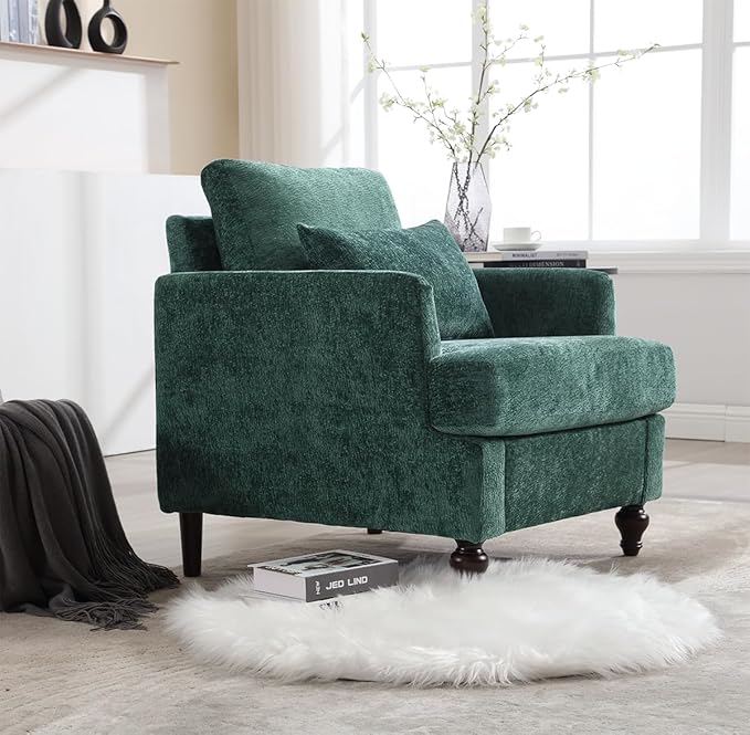Upholstered Living Room Chair Chenille Accent Chair Single Sofa with Cushion &amp Solid Wood Frame Mid Century Modern Armchair for Bedroom Office