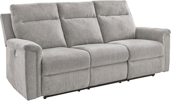 Signature Design by Ashley Barnsana Minimalist Power Reclining Sofa with USB Charging Ports Light Gray