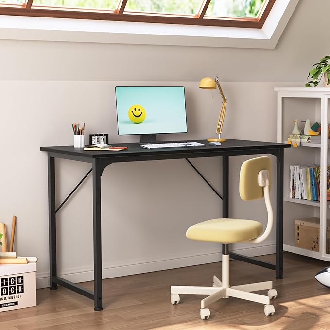 Huuger Modern Simple Office Desk 40 Inch Gaming Desk with Storage Black Metal Frame Large Legroom