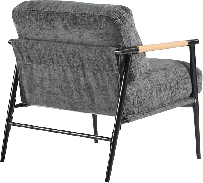 Modern Accent Chair Lounge Arm Chair Upholstered Armchair with Plush Cushions Single Chairs with Metal FrameWooden Armrest - Perfect for OfficeLiving RoomBedroomGrey