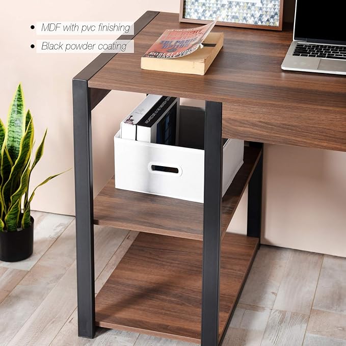 47.2 Home Office Desk/Computer Desk Storage Desk Morden Style with Open Shelves Worksation Brown &amp Black
