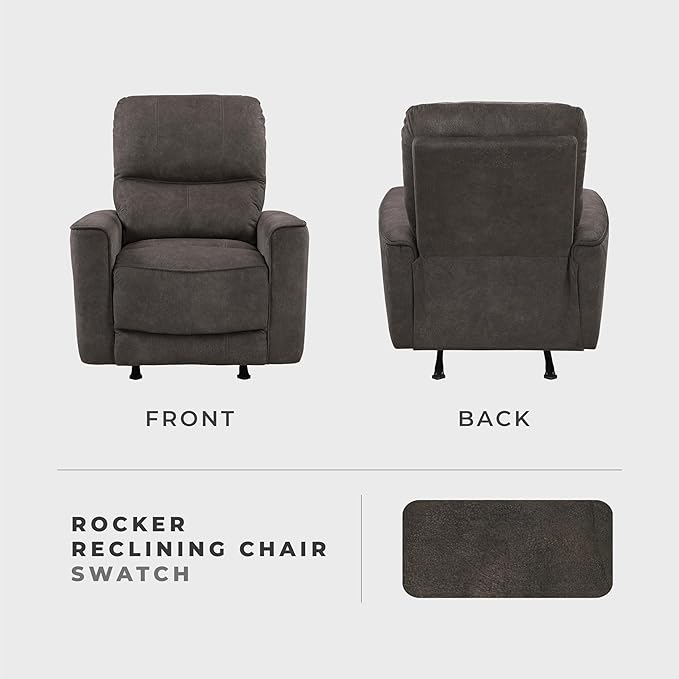 Lexicon Manual Rocker Recliner Chair Polished Microfiber Manual Reclining Chair with Overstuffed Backrest Comfy Nursery Recliner for Living Room/Office/Bedroom/Apartment Easy Assembly Chocolate