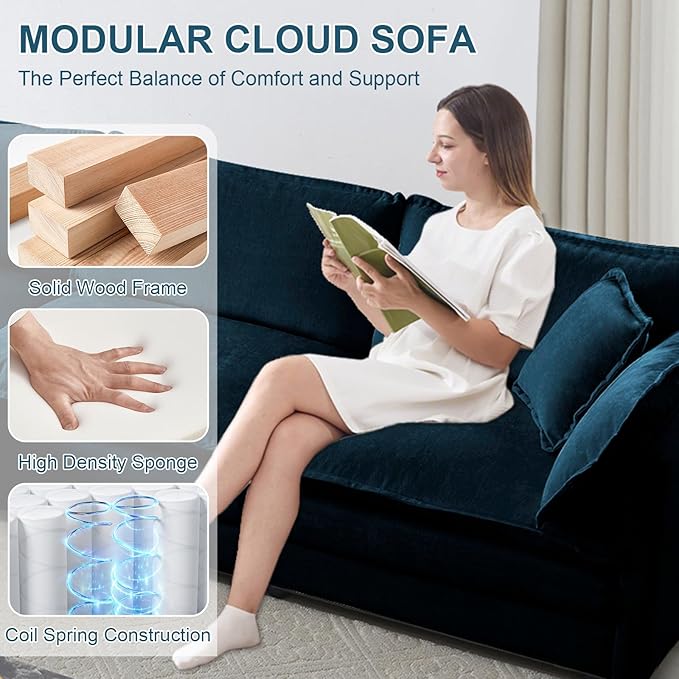 76.7 L-Shaped Modular Sectional Sofa 2 Seater Chenille Loveseat with Ottoman Blue Deep Seat Cloud Couch for Small Living Room Apartment Easy Assembly &amp Clean Flexible Combination