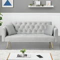 71 Modern Velvet Sofa Bed Futon Convertible Sleeper Couch with Adjustable Backrest Tufted Recliner Loveseat with Golden Chrome Legs &amp 2 Pillows for Small Spaces Living Room Apartment (Gray)