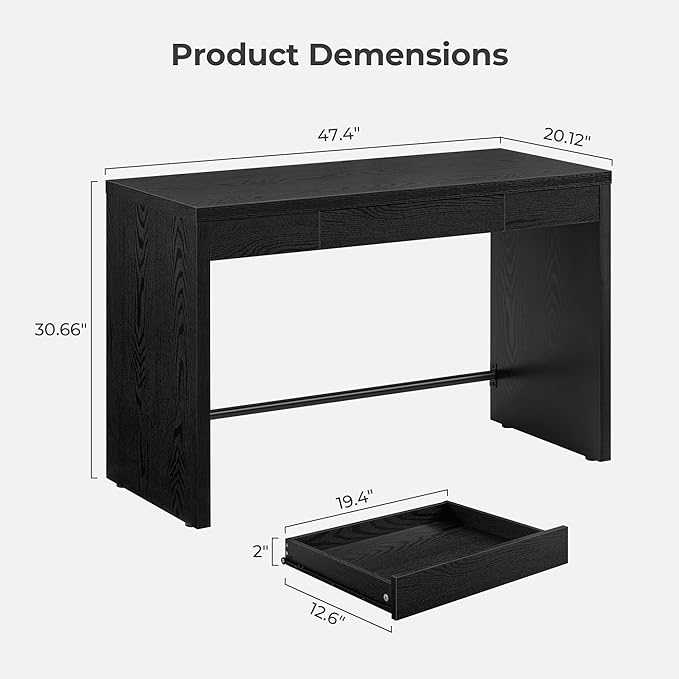 SICOTAS Computer Desk Writing Table - 47-Inch Wooden Study Desk for Bedroom Farmhouse Home Office Desk with Drawer Boho Makeup Vanity Table for Dormitory (Black Oak 1 Piece)