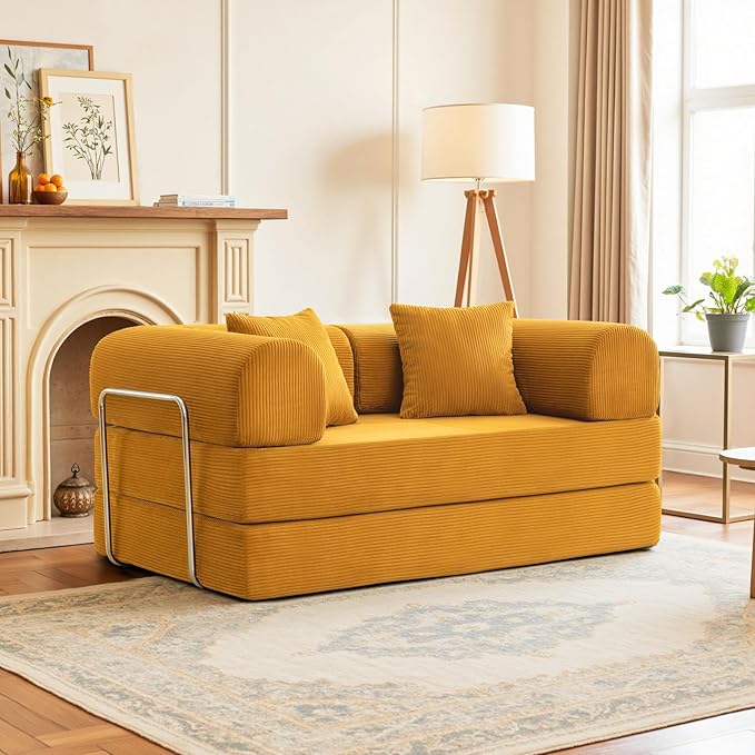 Convertible Floor Sofa Bed Corduroy Modular Floor Couch with Pillow Comfy Modern Sofa Convertible Folding Couches for Living Room Bedroom