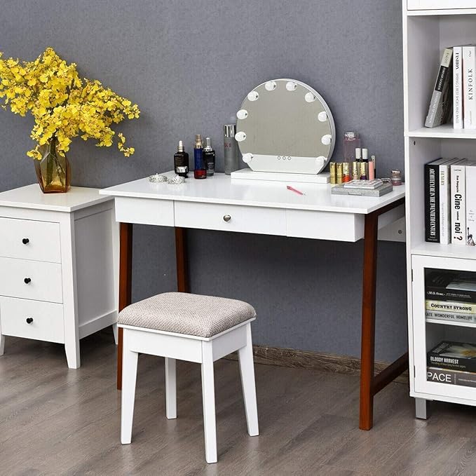 Moccha Writing Desk Computer Laptop Table w/Storage Drawer Solid Wood Frame Makeup Dressing Vanity Desk for Home Large Space Study Table Workstation for Office Sturdy and Durable Easy Assembly