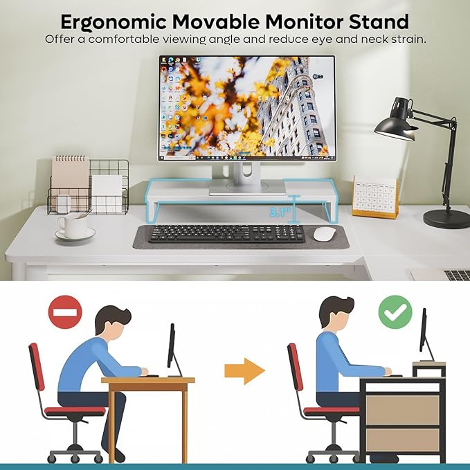 Bestier L Shaped Desk with File Drawer 55.7 x 55 Office Computer Desk with Round Corners Modern Desk with Monitor Stand &amp Fluted Panels for Home Office White