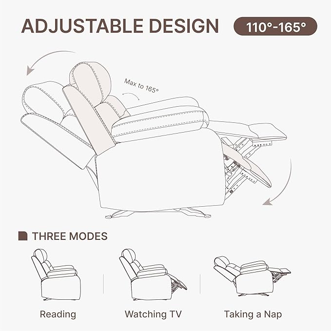 Leather Recliner Chair Manual Sofa Rocker for Adults with Overstuffed Arm for Living Room Bedroom Home Theater Seating
