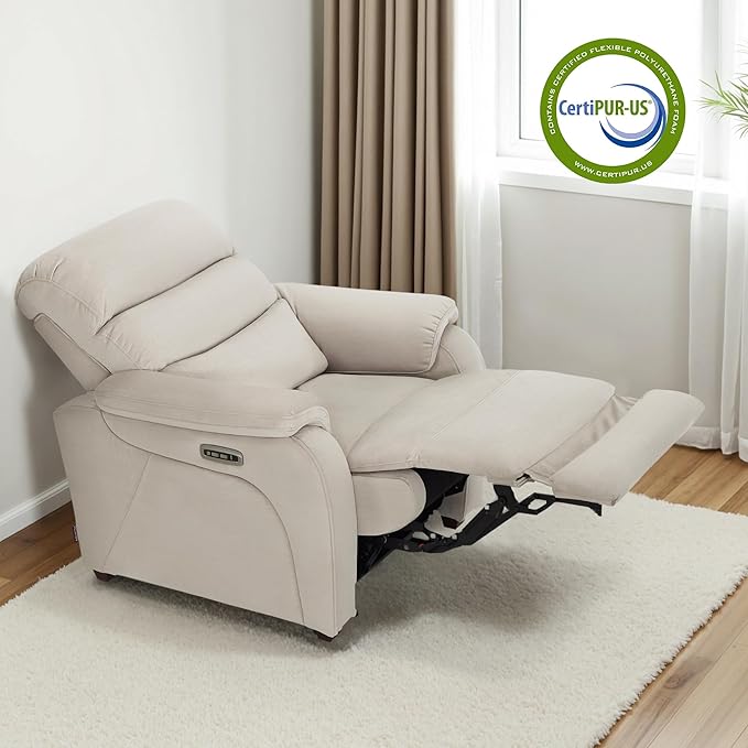 MCombo Power Zero Wall Hugger Recliner Chair for Small Space RV Living Room Power Recliner with Adjustable Headrest USB &amp USB-C Charging Ports Fabric ST257 (Beige)