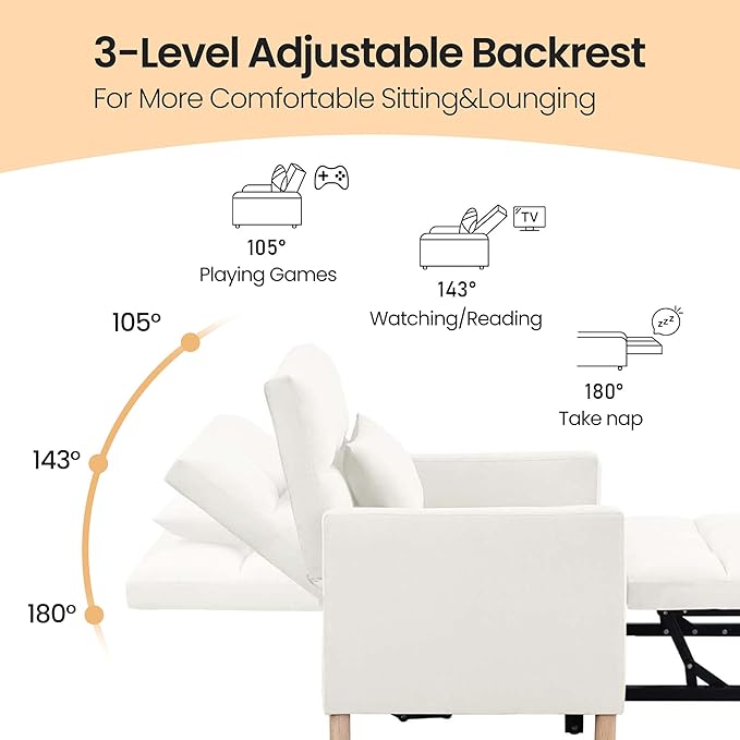 70'' Convertible Chair Bed Extra Long Teddy Fabric Single Pull Out Sofa Bed 4 in 1 Adult Sleeping Chair Recliner Chair with Pillow Adjustable Backrest Beige
