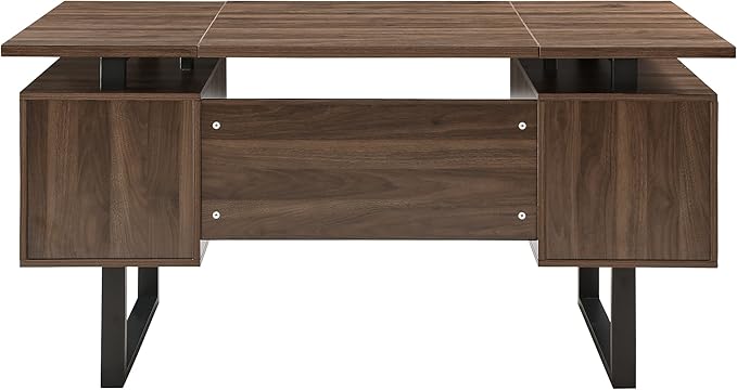 MODERION Computer Desk for Home Office with 4 Large Drawers Rustic Wood Writing Study Table with Metal Frame 59” x 21.7” x 29.5” Easy Assembly Brown CTSZ20401WA
