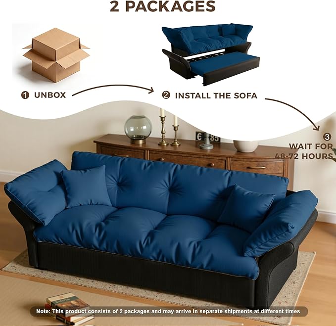 74.8 Queen Pull Out Couch BedVelvet Convertible Pull-Out Sofa Bed with Side Pockets3-in-1 Queen-Size Sleeper SofaSleeper Loveseat for Living RoomApartment Offices (Blue)