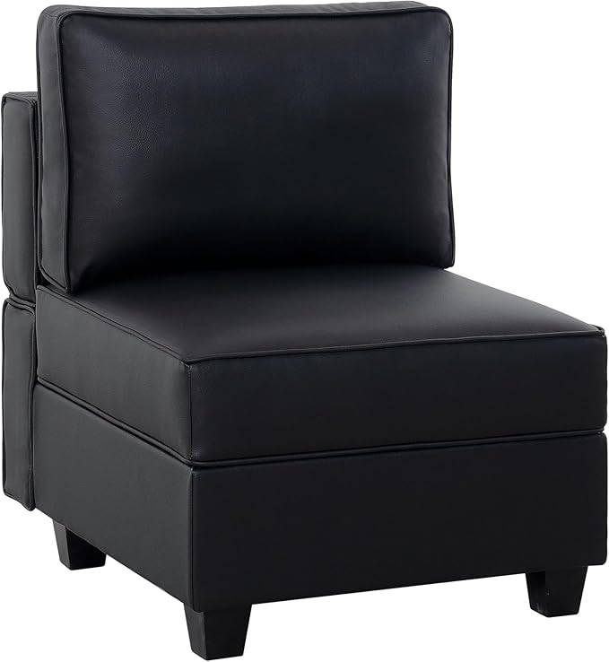 Naomi Home Sarah Middle Section in Black Air Leather Deep Ergonomic Seating with Pocket Coil Springs Modular Sectional Sofa Component for Stylish Living Rooms