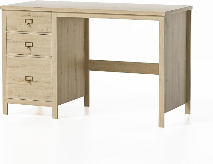 Executive Desk with Drawers Modern Wood Home Office Desk with File Drawer Farmhouse Computer Writing Desk for Working Light Oak