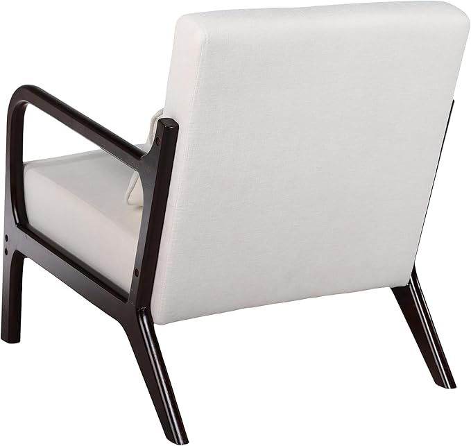 Mid Century Modern Accent Chair with ArmrestsSolid Wood Frame Cushioned Seat &amp Backrest Easy Assembly Ideal for Living Room Bedroom Office Light Beige
