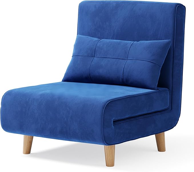 Ahomly 3 in 1 Sleeper Chair Bed Chair Bed Sleeper for Adults with 6 Angle Adjustable Backrest Convertible Single Futon for Living Room/Apartment/Office Blue