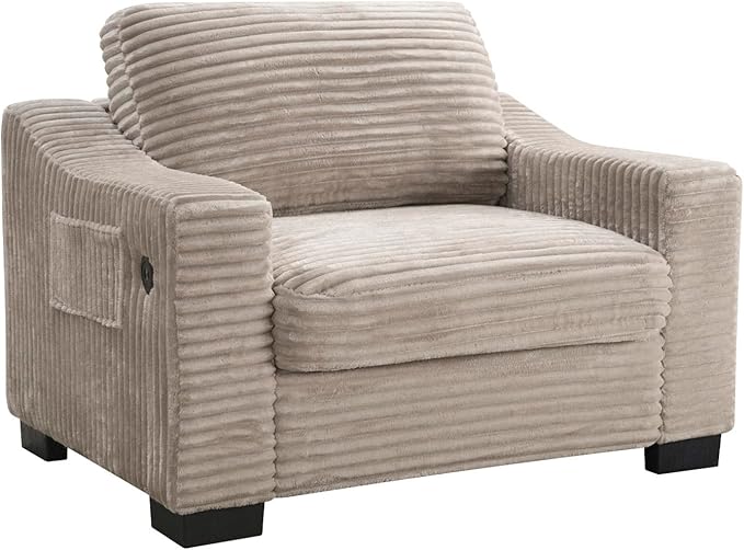 46.1''W Oversized Accent Chair Modern Single Armchair with USB Charger &amp Storage Pocket Comfy Reading Chair Tufted Corduroy Fabric for Living Room Bedroom Apartment Office (Camel)
