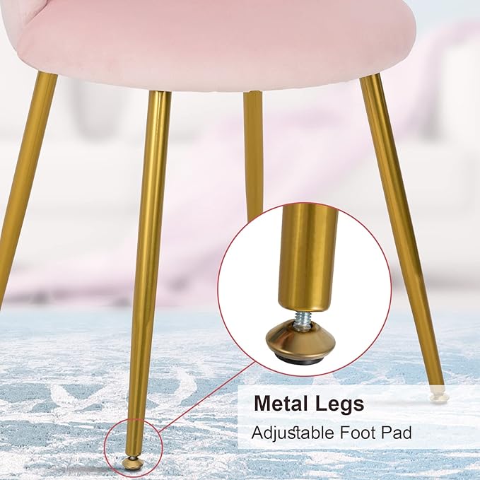 Vanity Chair for Makeup Room - Midcentury Modern Accent Velvet Chair with Back Support Gold Legs for Living Room Bedroom (Pink)