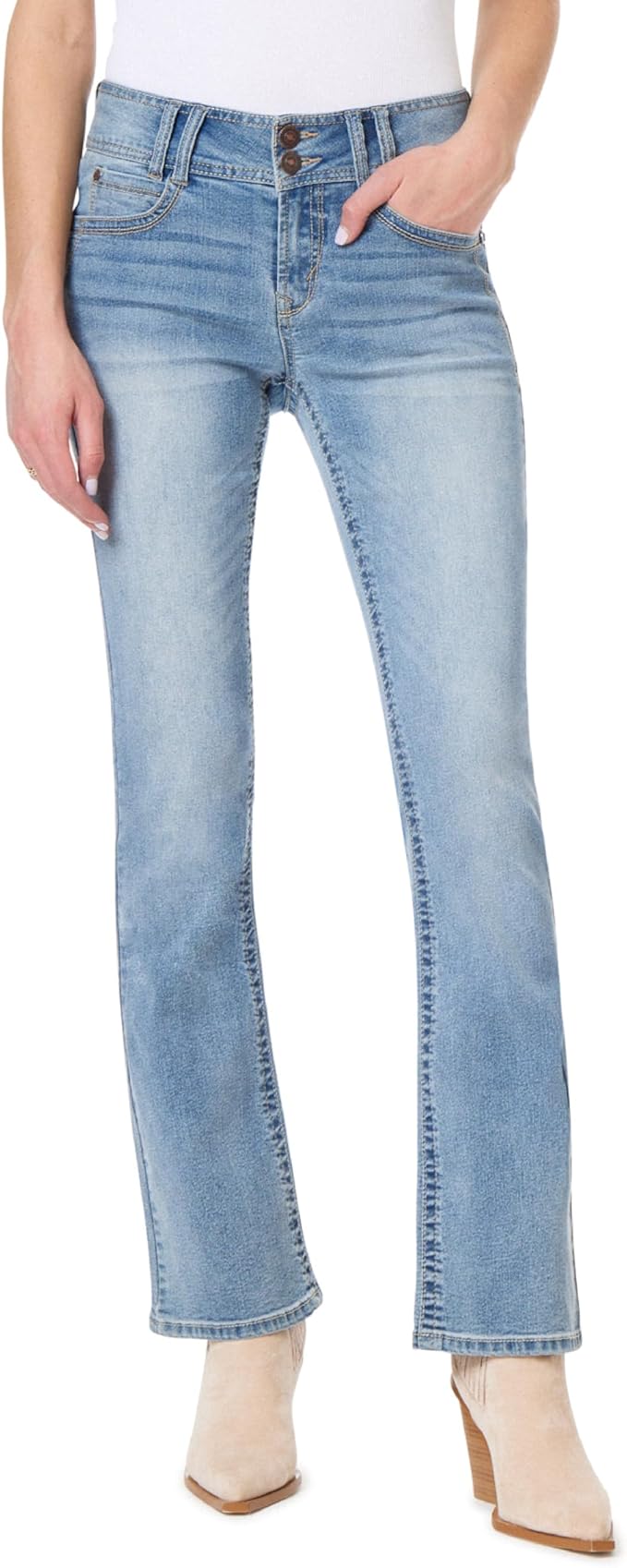 WallFlower Luscious Curvy Bootcut Jeans for Women Mid-Rise Insta Stretch Denim Size-Inclusive Juniors Jeans