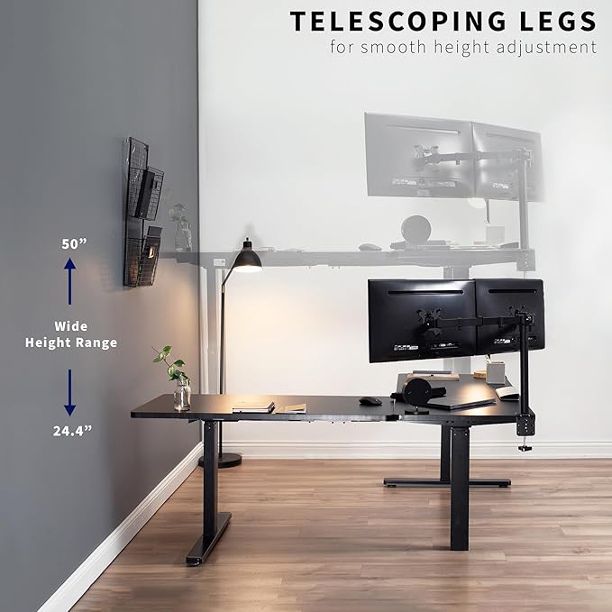 VIVO Electric Height Adjustable 83 x 60 inch Corner Stand Up Desk 2 White Marble Dry Erase Solid Table Tops Black Frame Memory Controller L-Shaped Workstation 3E Series DESK-KIT-3E8BWM