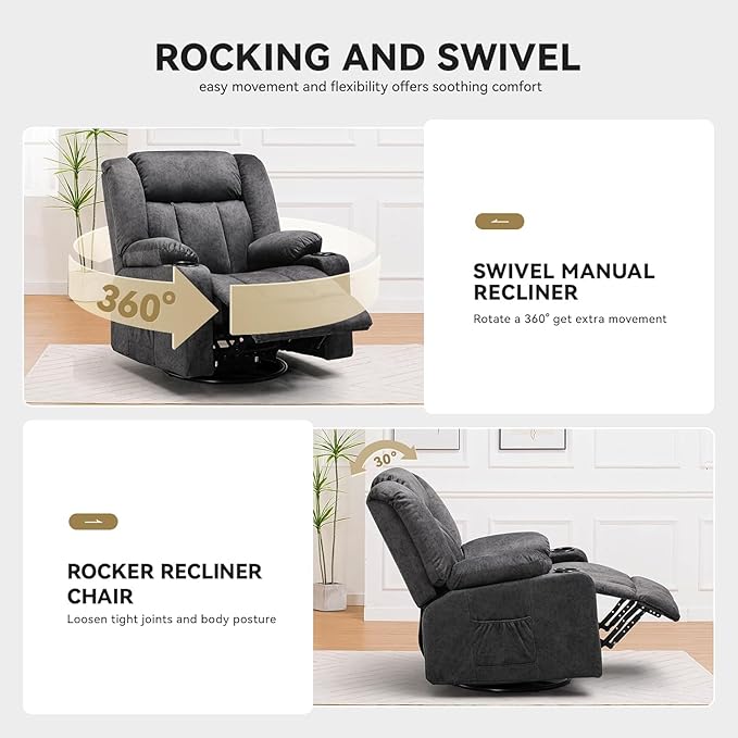 COMHOMA Manual Recliner Chair SetFabric Reclining Sofa Chair with Cup Holders Upholstered Recliner with Side Pockets Suitable for Living Room Furniture (2+1)