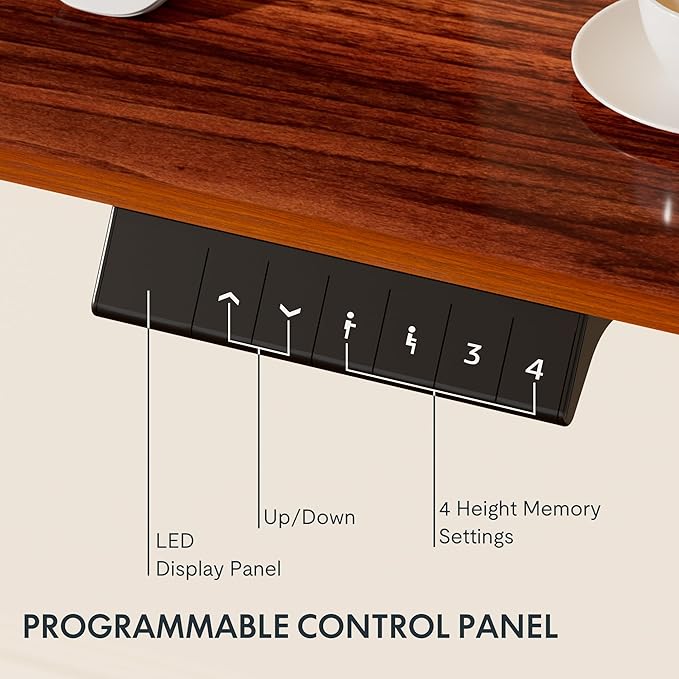 FLEXISPOT EN1 One-Piece Standing Desk with 1-Inch Thick Seamless Desktop 48x30 Electric Height Adjustable Desk for Home Office Multi-Monitor Setups &amp Easy Assembly Mahogany