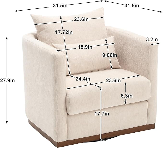 Swivel Barrel Chair Comfy Round Accent Sofa Chair for Living Room 360 Degree Swivel Barrel Club Chair Leisure Arm Chair for Nursery Hotel Bedroom Office Lounge (Beige)