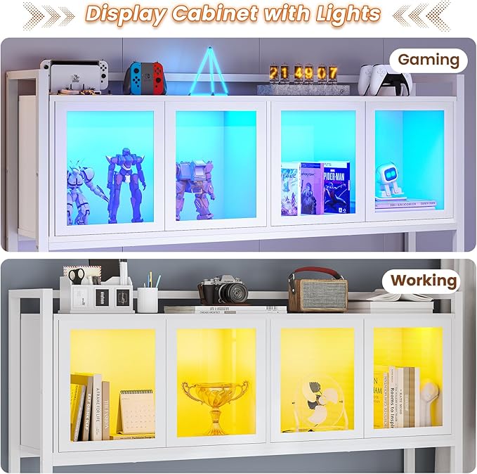 SEDETA L Shaped Gaming Desk with Drawers L Shaped Computer Desk with Hutch and Storage Shelves Gaming Desk with Pegboard Led Lights and Power Outlet Home Office Desk Corner Desk White