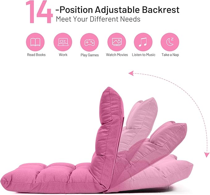 Giantex Floor Sofa Chair Video Gaming Chair with 14 Adjustable Position Padded Back Support Floor Cushioned Seat Folding Lazy Chair for Meditation Reading Watching Living Room Recliner(Pink)