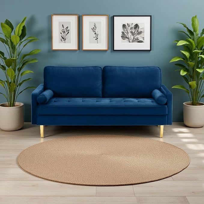 65'’ Velvet Upholstered Loveseat Sofa with Gold Metal Legs Modern Tufted Backrest Couch Solid Wood Frame for Living Room BedroomApartmentOfficeSmall Space (Navy)