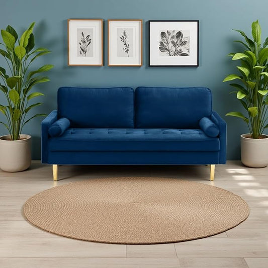 65'’ Velvet Upholstered Loveseat Sofa with Gold Metal Legs Modern Tufted Backrest Couch Solid Wood Frame for Living Room BedroomApartmentOfficeSmall Space (Navy)