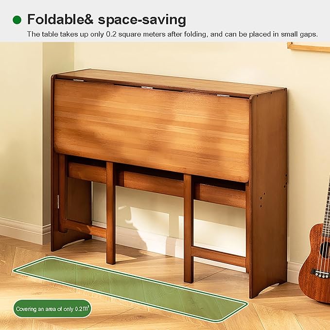 Solid Wood Folding Desk Mid Century Modern Writing Computer Desk for Home Office Study With Storage Shelf for Small Spaces (103cm/40.5 Walnut)