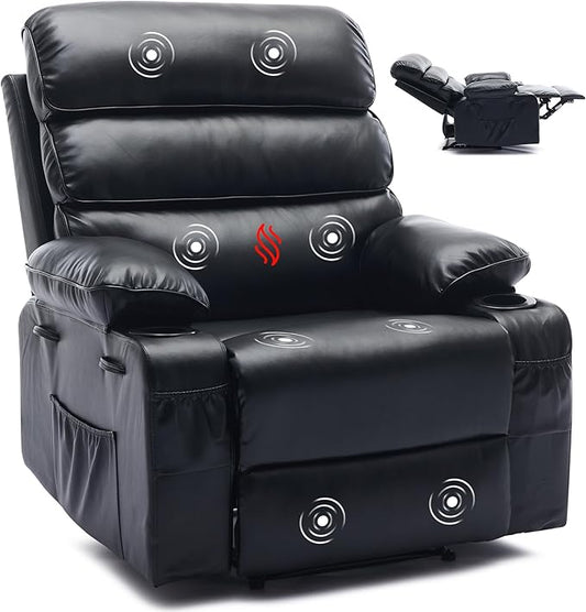 Recliner Chair Modern Ergonomic Lounge Single SofaPU Leather Rocker Recliner Chairs with Massage and Heat &amp Adjustable Backrest and Footrest for AdultNurseryBlack