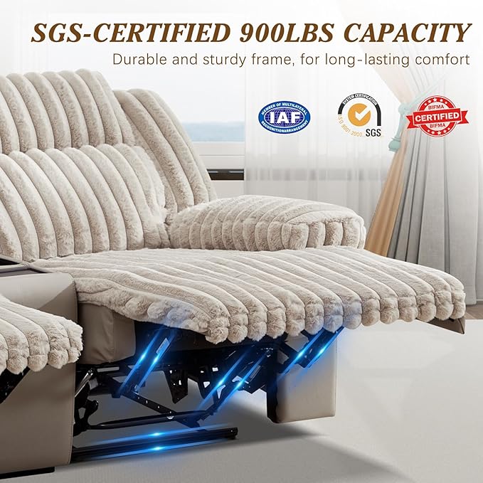 Oversized Reclining Loveseat with Hidden Cup Holders &amp Wireless Charger Wall Hugger Reclining Sofa Manual Double Recliner Loveseat with USB Ports for Living Room (Beige Loveseat)