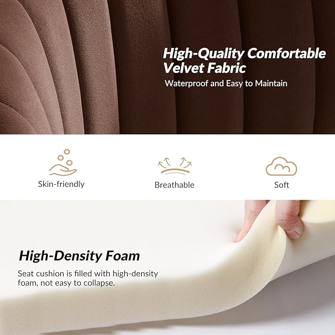 HULALA HOME Velvet Dining Chairs Modern Small Armless Accent Chair with Gold Metal Legs Living Room Upholstered Cute Side Chair Elegant Tufted Back Vanity Chair for Bedroom Auburn