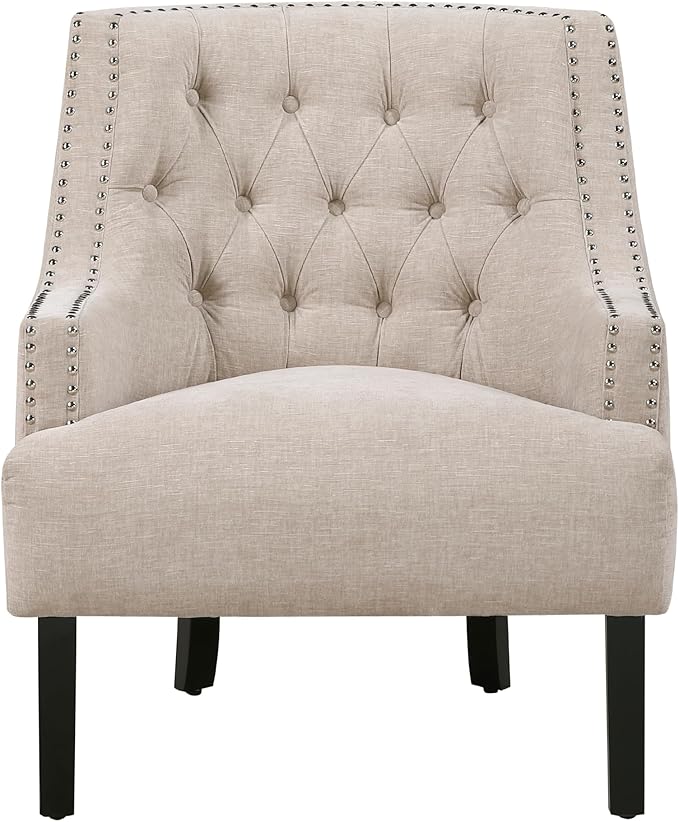 Lexicon Accent Chair Reading Chair Comfy Chair for Bedroom Upholstered Armchair with Solid Wood Frame Tufted Cushion Nail Head Trim Single Sofa Chair for Living Room Office Taupe Chenille