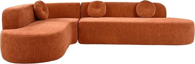 Elegant 122'' Extra Large Sectional Upholstery Sofa with Curved Design and Three Round Cushionsfor Living Room Apartment Office (Orange#3)