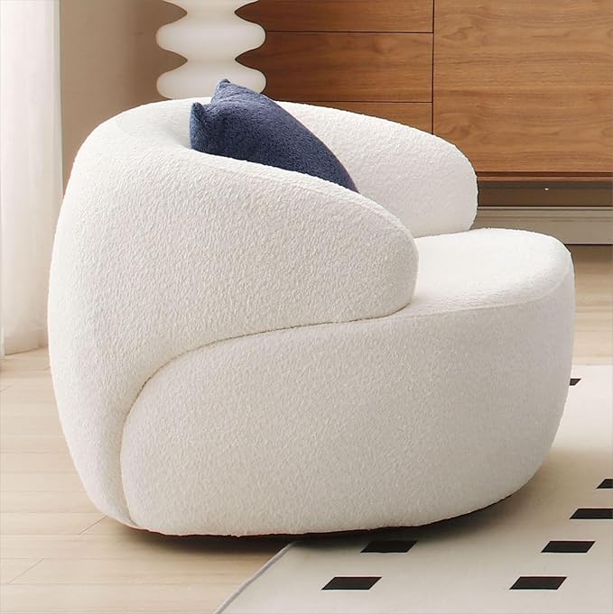 KEVINSPACE Swivel Accent Chair SwivelChairs for Living Room SwivelBarrelChair Round SwivelChair CornerChair Small Modern AccentChair Boucle 360°SwivelChair with Pillow Chair for Bedroom 35 W