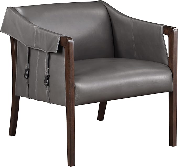 OSP Home Furnishings Parkfield Faux Leather Accent Chair with Sling Buckle Design and Solid Wood Frame Pewter