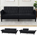 77 Inches Velvet Sofa Bed w/Adjustable Backrests &amp Armrests Convertible Sleeper Sofa w/Nailhead Trim Modern Loveseat Couch with Sturdy Legs for Living RoomOfficeBlack