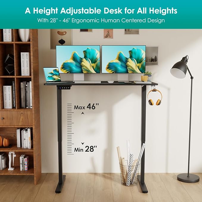 Computer Desk Adjustable Height Computer Workstation Electric Lifting Sit Stand Desk Rising Desk Computer Table Computer Desk That Raises Up and Down Stand Up Desks Standing Desk for Home Office