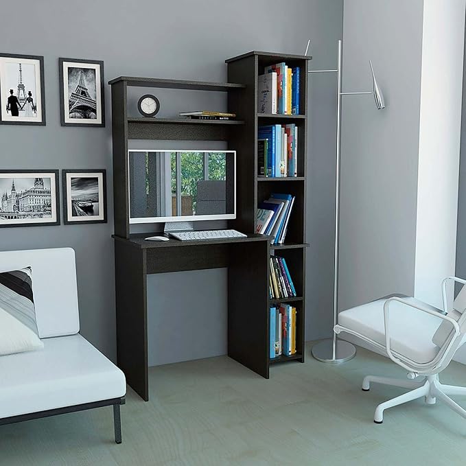 Nashville Writing Desk Six Shelves - Space-Saving Home Office Desk with Storage
