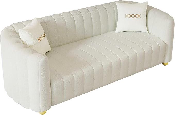 Lambswool Sofa for Living Room 84 Mid-Century Modern Beige Couch Luxury Loveseat Sofa Couch Sectional Love seat Sofa Couch with Gold Legs Upholstered Sofa for Apartment Bedroom Home Office