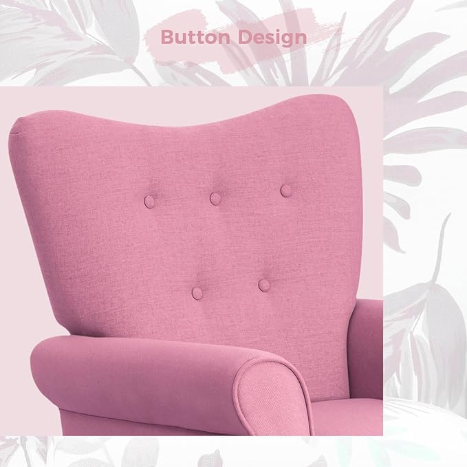 MELLCOM Mid Century Wingback Arm ChairModern Upholstered Fabric High Back Accent Chair with Wood LegsUpholstered Single Sofa Club Chair for Living Room Bedroom Home Office Light Pink