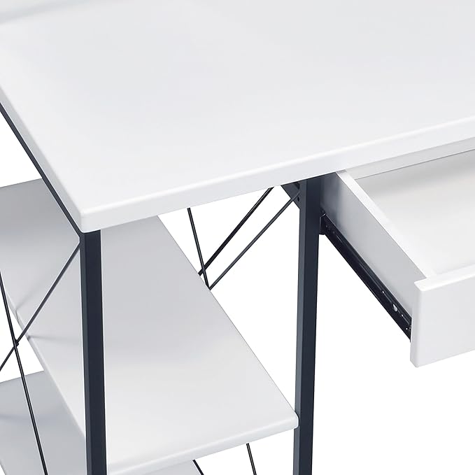 White and Black Office Desk with Open Shelves