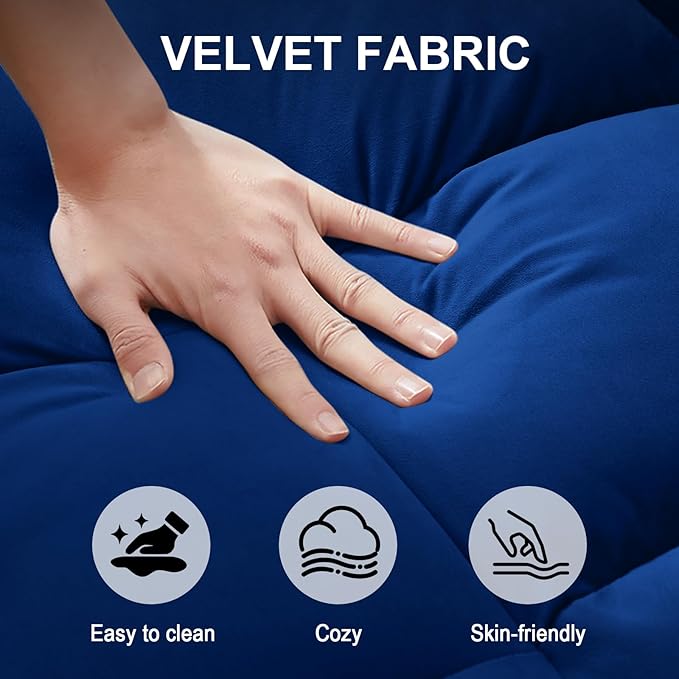 3-in-1 Convertible Sofa Bed 55'' Pull Out Couch Bed with Adjustable Backrest Velvet Fabric Sleeper Loveseat Sofa with Side Pocket Perfect for Living Room Easy Assembly(Blue)