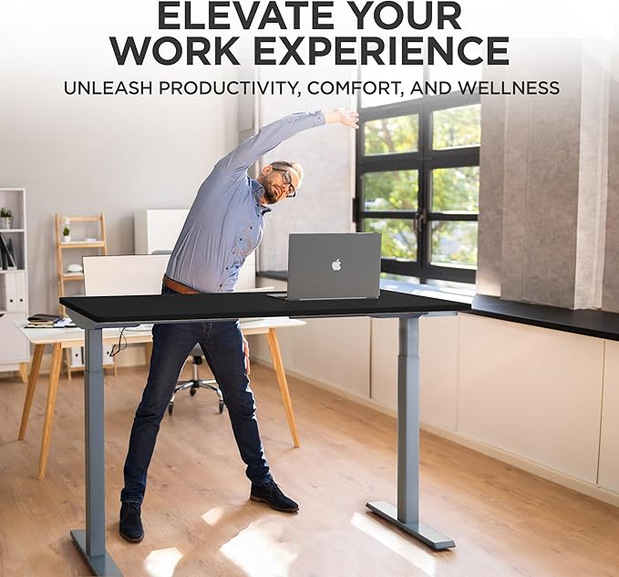 RISE UP dual motor electric standing desk 48x30 black desktop premium ergonomic adjustable height sit stand up home office computer desk table motorized powered modern furniture small standup table