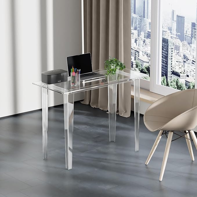 Modern Clear Acrylic Desk for Home Office - Multi-Purpose Study Table with Extended Surface Sturdy Lightweight Design Transparent Console &amp Entryway Table (42.5 Inch)